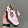 Pink Leather T-strap Mary Jane Flats