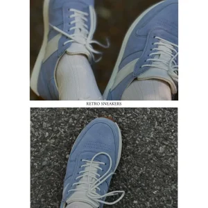 Handmade Retro Light Blue Suede Sneakers Women S