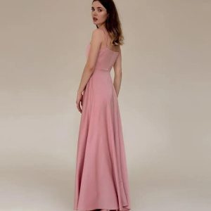 Pink Silk Maxi Dress Elegant A Line Satin