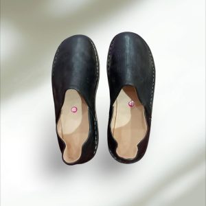 Babouche Marocaine Noire En Cuir Chaussons Classiques Faits