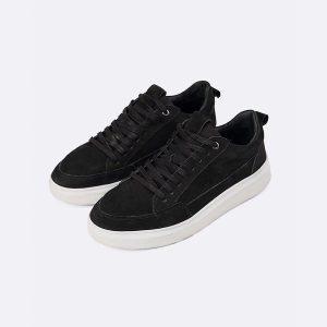 Men's Black Canvas Sneakers With White Platform Sole