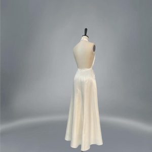 Elegant Deep V Red Satin Halter Dress Backless